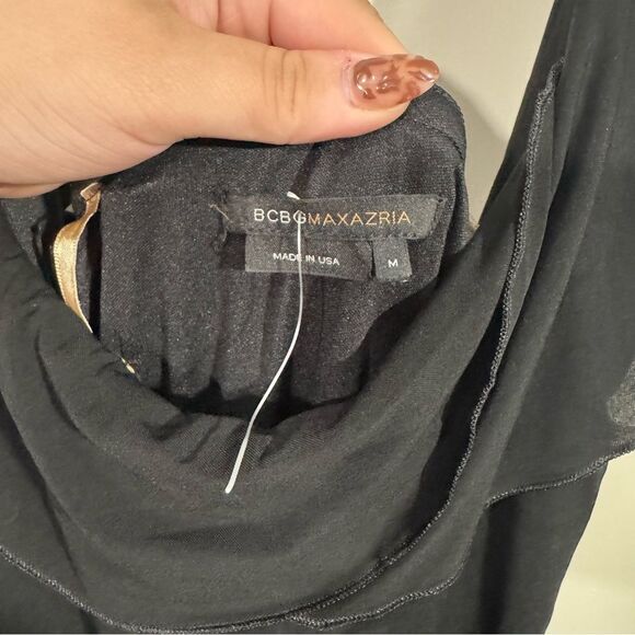 NWOT BCBGMAXAZRIA Black Layered Midi Length Cap Sleeve Ruffle Dress - Picture 5 of 5